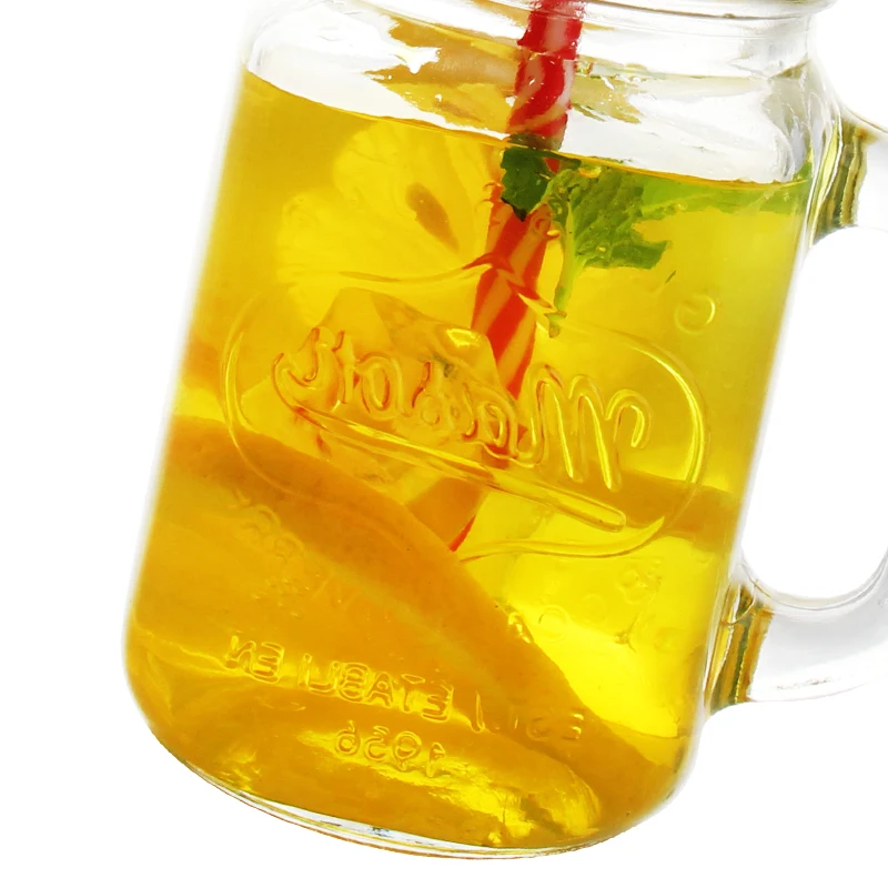 classical 500ml glass juice mason jar and bottle with tin lid and straw clear dispenser glass bottle with emboss logo and handle
