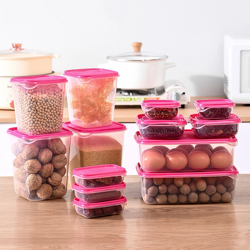 17pcs/set Kitchen Organizer Grains Beans Storage Jar Keep Fresh Food Storage Box Refrigerator Food Sealed Crisper Container
