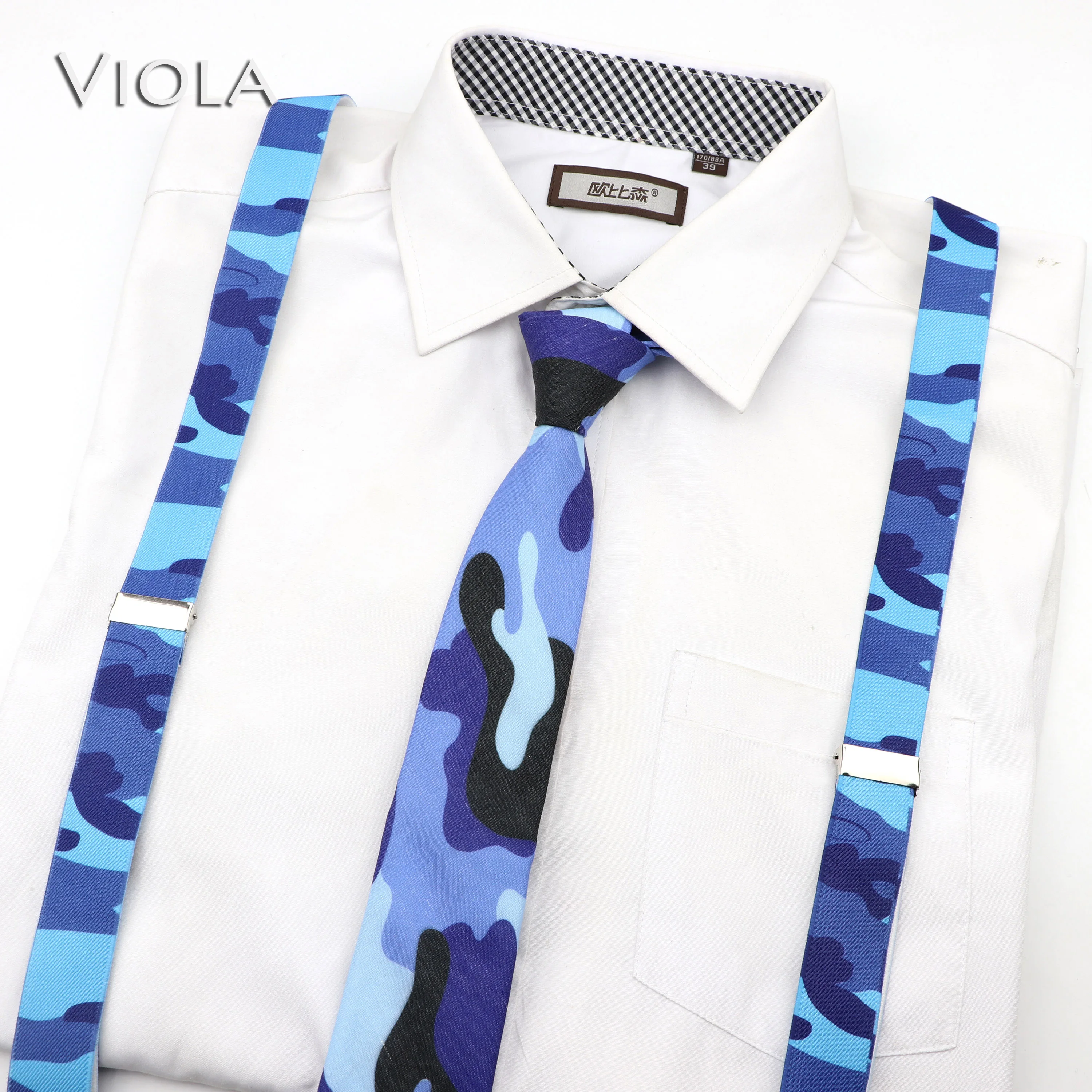 Mens Women Camouflage Printed Suspenders Tie Bowtie Sets Party Play Shirt Braces Butterfly Belt Necktie Bow Pants Jeans