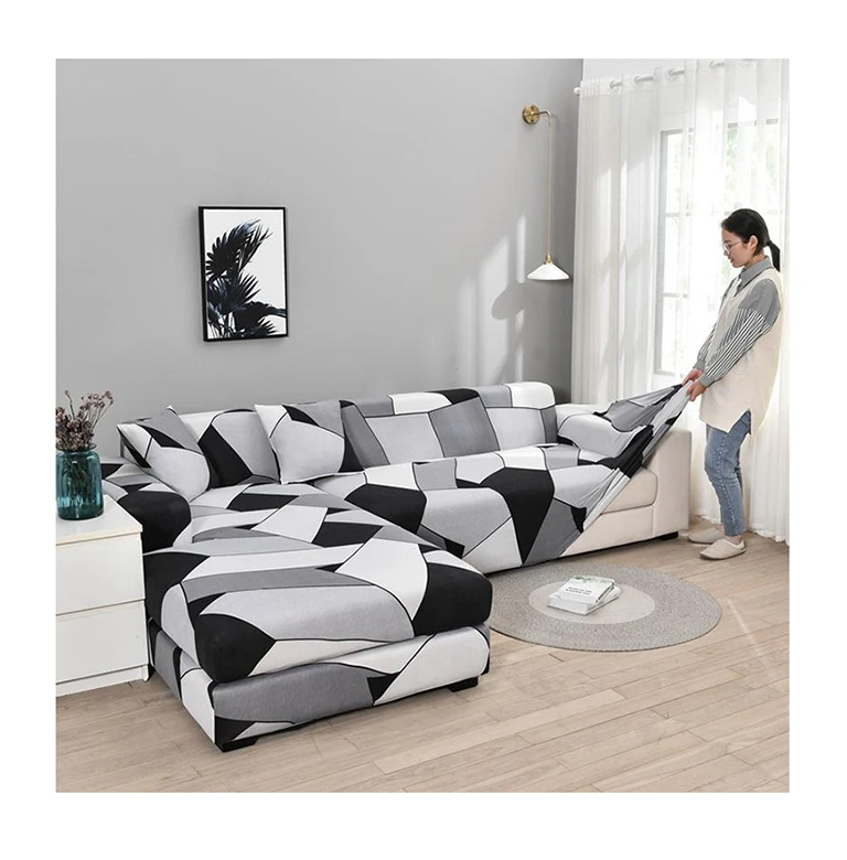 New design L shape 1.2.3 .4 SEAT printed Durable Thick slipcover stretch elastic sofa set cover
