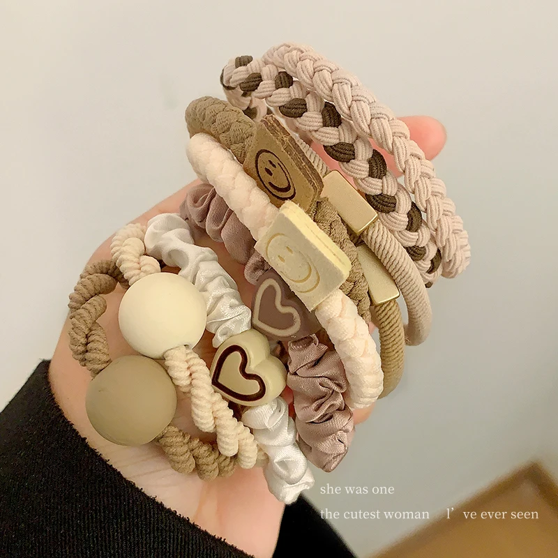 5Pcs/Set Cute Bulk Korean Bracelet Hair Ties with Balls Custom Elastics Babies Ponytail Hair Tie Sets for Kids Girls Women
