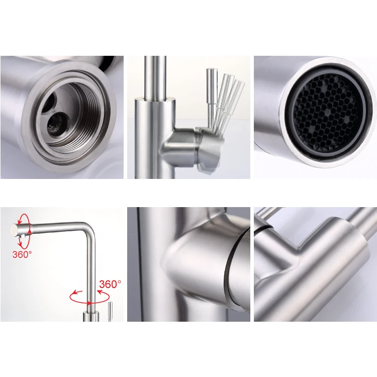 
AMIG Factory price 304 Stainless steel Kitchen sink faucet Tap single handle 360 Degree Swivel Modern Hot and Cold Mixer 