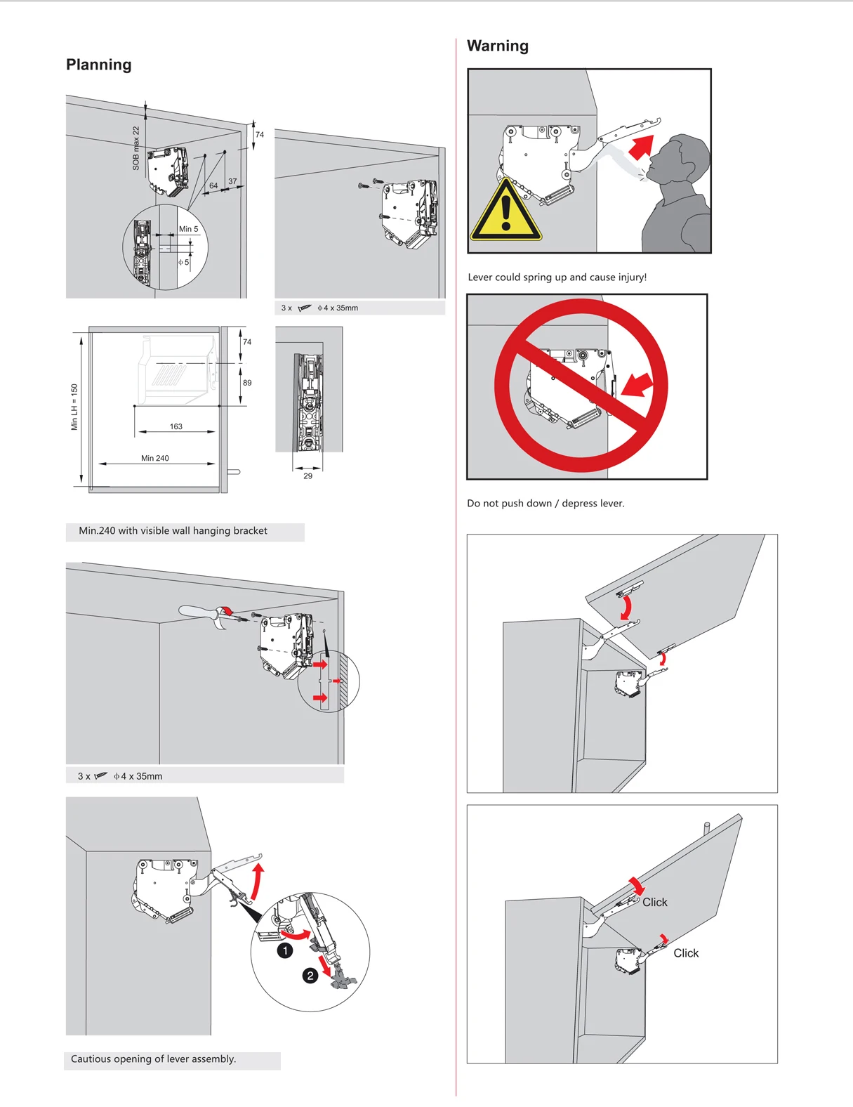 LS15 Heavy duty lid stay with soft-closing cabinet support with upward opening system