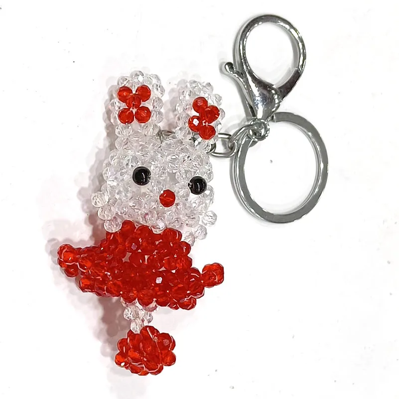 Wholesale new crystal pendant cute cartoon small animal keyring Collie rabbit Pikachu handmade beaded finished product