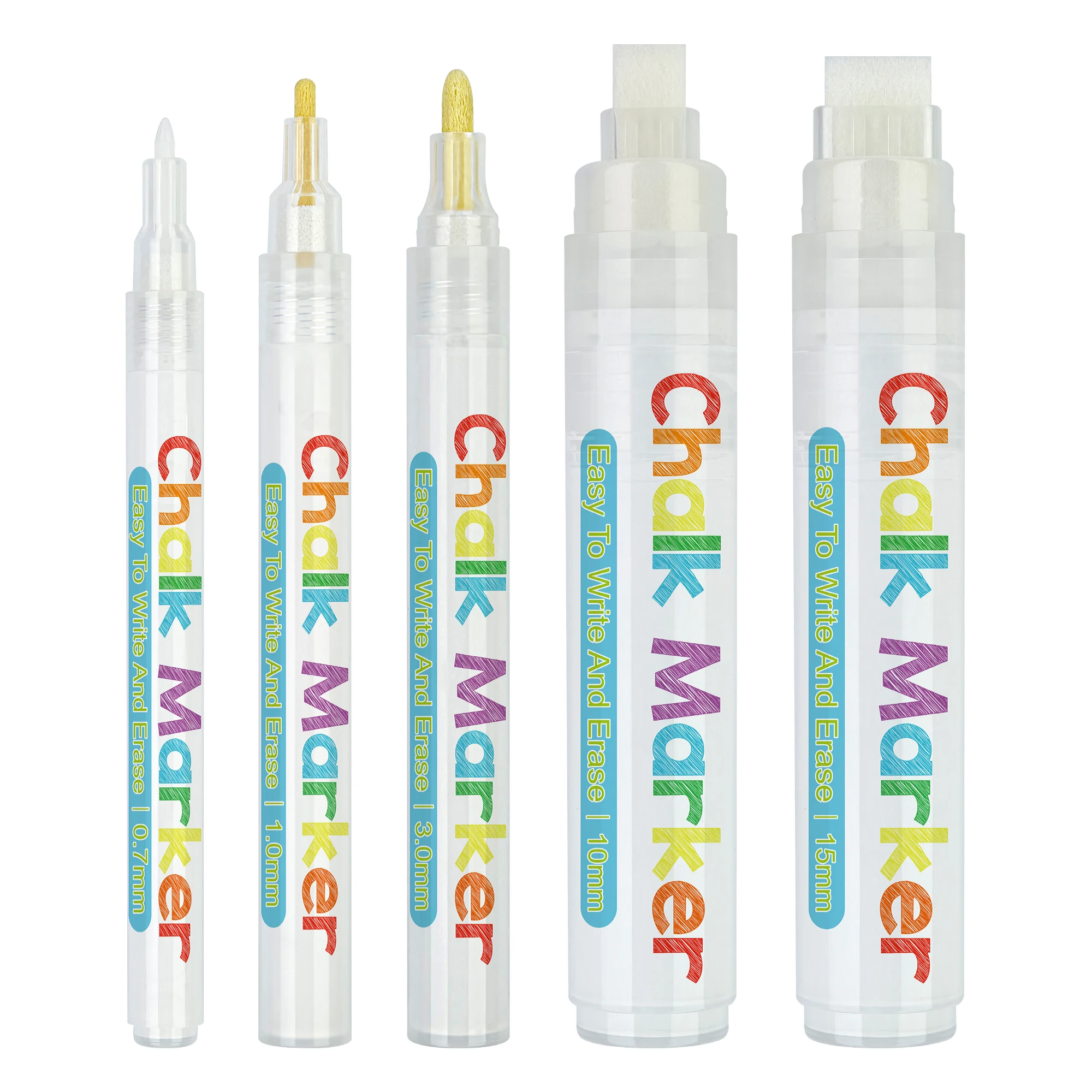 White Liquid Chalk Markers - Glass Window Markers Chalk Marker Pen Set, Fine & Jumbo Size 1mm, 3mm, 6mm, 10mm, 15mm