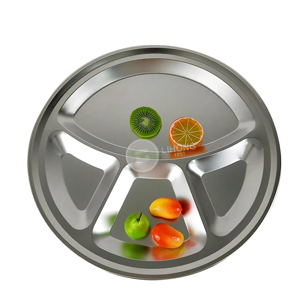 LIHONG 304 Stainless Steel 5 Compartments Indian Thali Lunch Tray School Fast Food Canteen Divided Dinner Mess Plates With Lid