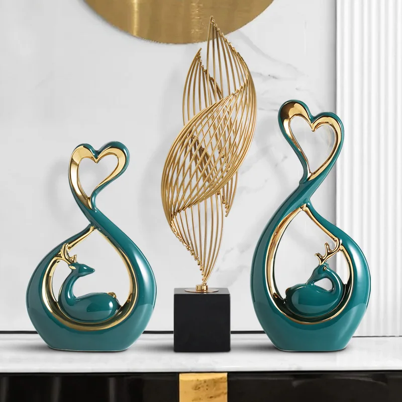 Home Decor Gold Pieces Living Room Interior Nordic Table Ceramic Craft Animal Ornaments Luxury Golden Elk Decoration Home Decor
