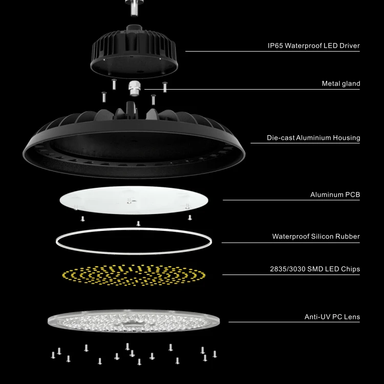Die-Casting Aluminium 3030 Smd High Bay Lamp 100w 150w 200w 240w 300w Warehouse Waterproof Led Highbay Light