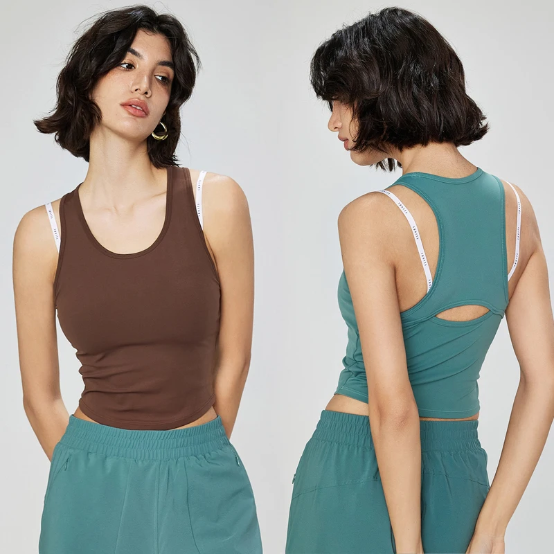 Custom Logo Dri-FIT Scoop Neck Sleeveless Tank Tops Gym Workout Fitness Wear Cropped Sports Yoga Bra