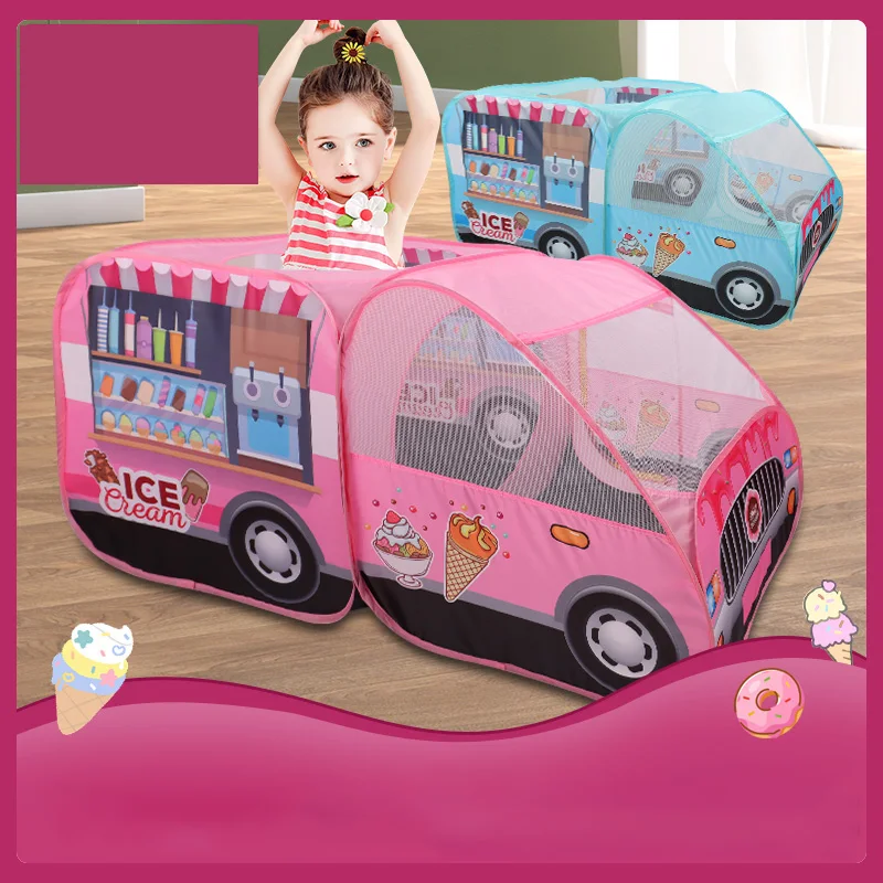 0-6Years Pretend Toys Ice Cream Vending Cart Pop Up Kids Teepee Bus Tent Foldable Children Indoor Play Tent for Boys Girls