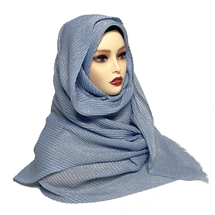 wholesale custom lady premium shimmery knit headscarf shiny crinkle hijab veil tassels shawls golden turbans women design 2024