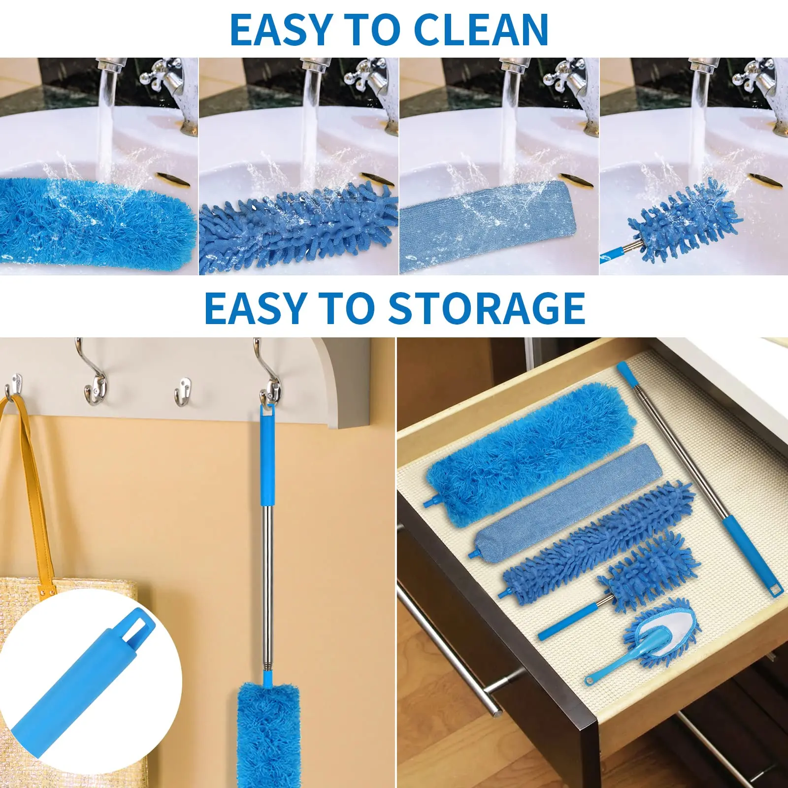 Stainless Steel Extension Pole cobweb ceiling cleaning brush car duster Cobweb Duster Bendable microfiber dusters for cleaning