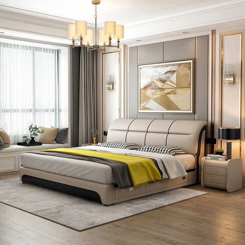 Modern bedroom furniture 1.8 m bed pine frame bed leather king size bed sets