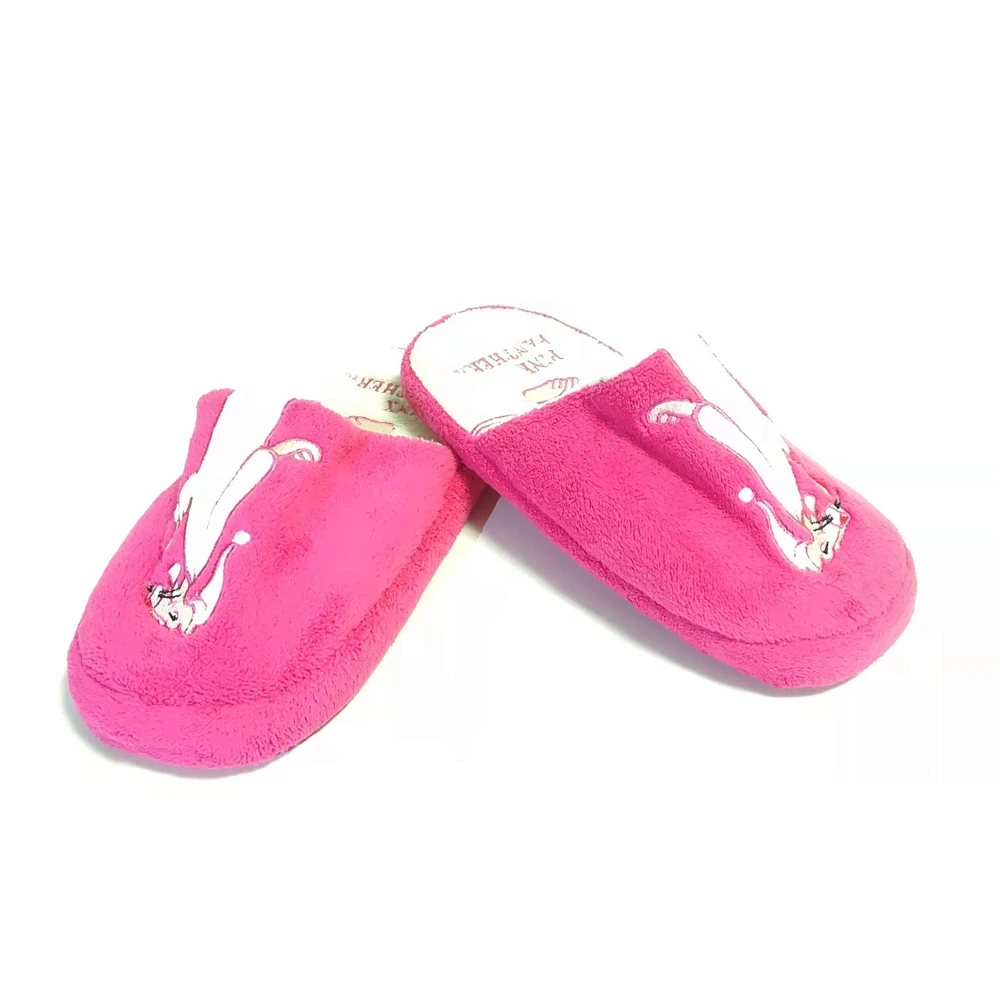 Panther embroidered slippersfleece soft hotel fancy custom made plush shoes
