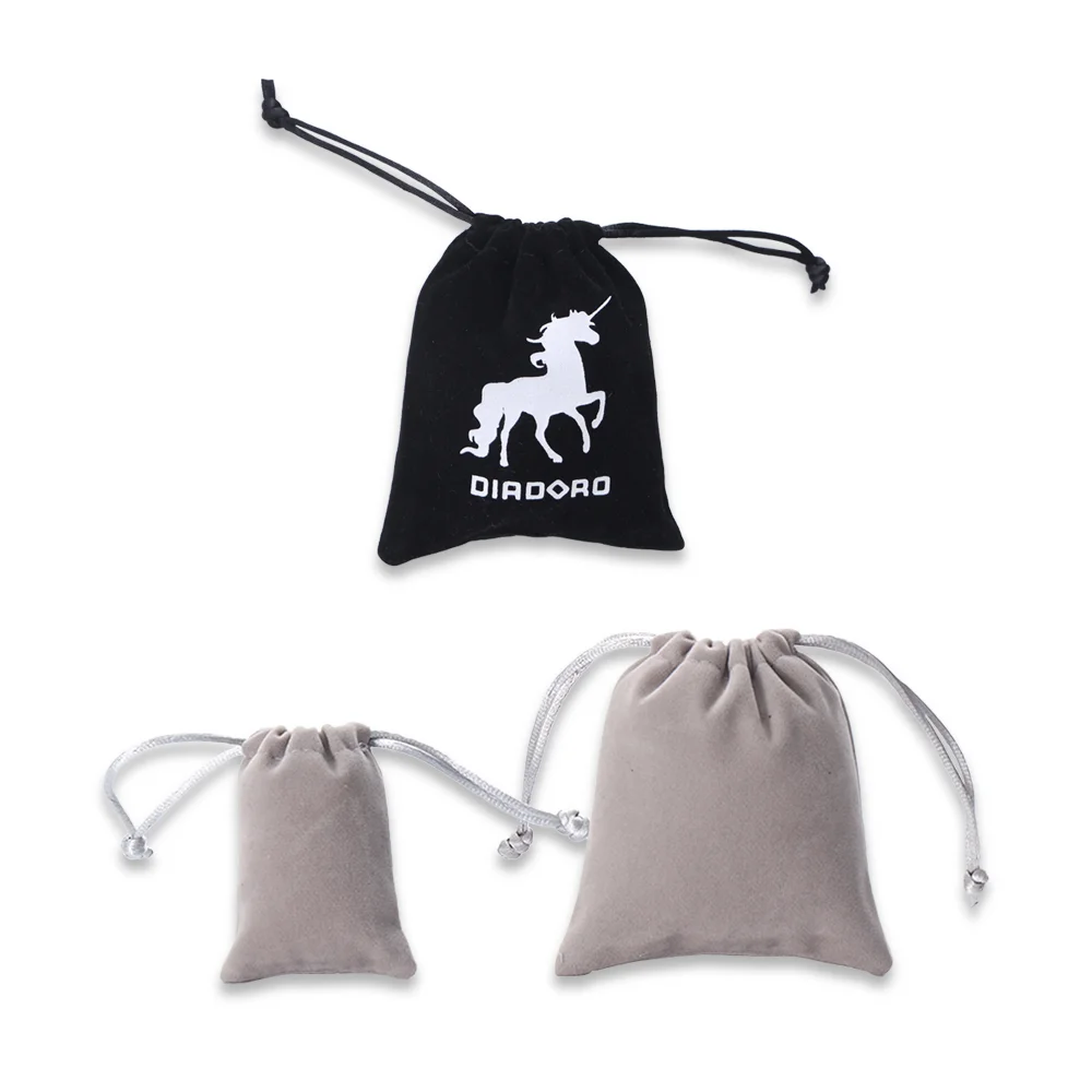 Black Gray Color Customized Packaging Logo Printing Drawstring Jewelry Velvet Pouch Bag
