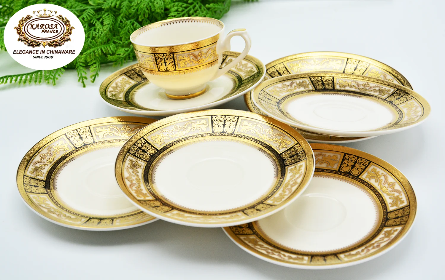 New popular 12pcs classical 200cc 6 cups  with 6 saucers wonderful tea coffee set gold rim pattern dishwasher safe