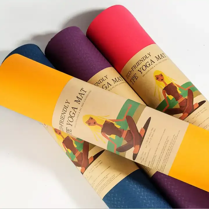 No-slip TPE Yoga Mat Manufacturer Eco-fridenly Yoga & Pilates 6mm OPP Bag Purple Pink Blue Red Black 183cm