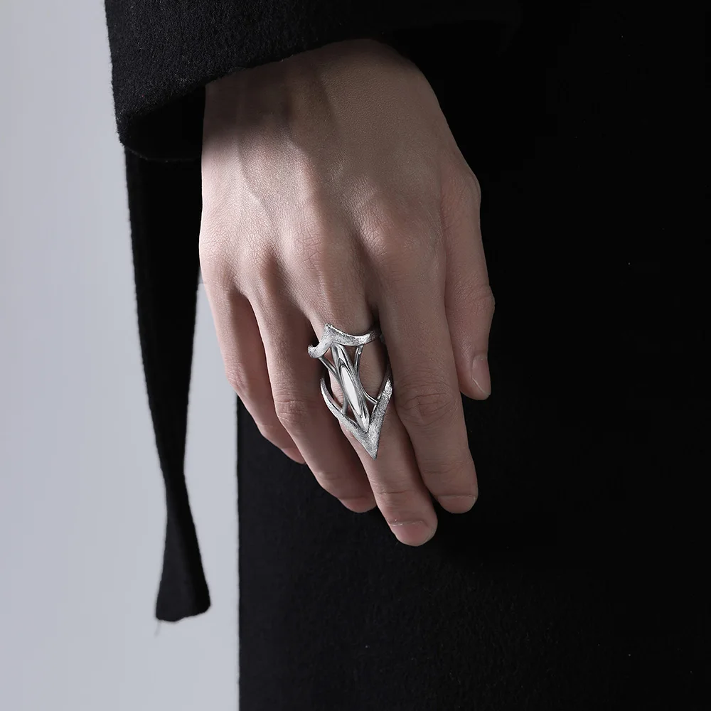 VAF WOW!!! Newest Design Alien Hollow Frosted Ring Spiked Stainless Steel Unisex Hip Hop Men Women Rings