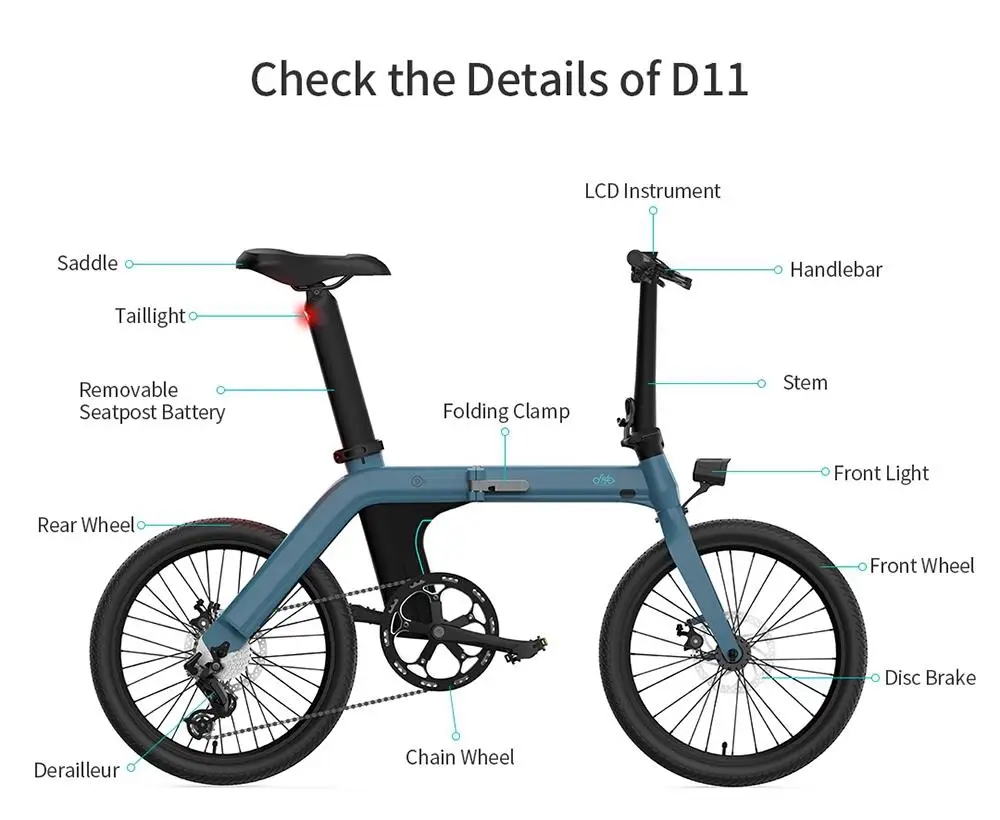[Poland Stock] FIIDO D11 Folding Electric Moped Bicycle 20 Inches Tire 25km/h Max Speed Three Modes 11.6AH Lithium Battery