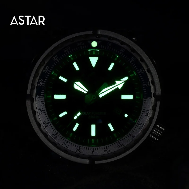 1pcs custom logo high quality 300m dive diver stainless steel c3 Luminous VS37 solar powered quartz watch man for kickstarter