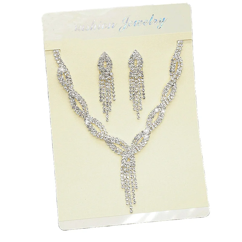 Bridal Jewelry Super Glitter Rhinestone Necklace Earrings Set Full Diamond Necklace Dress Accessories
