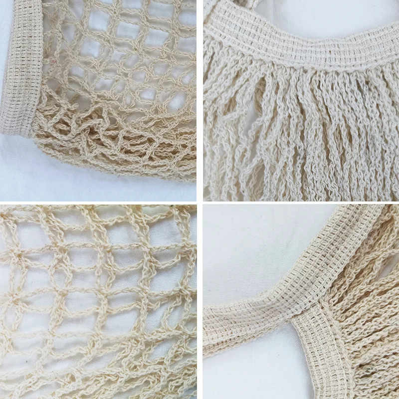 Custom Logo Eco Friendly Washable Beach bag for Shopping Reusable Organic Cotton Fruit Net Mesh Bag
