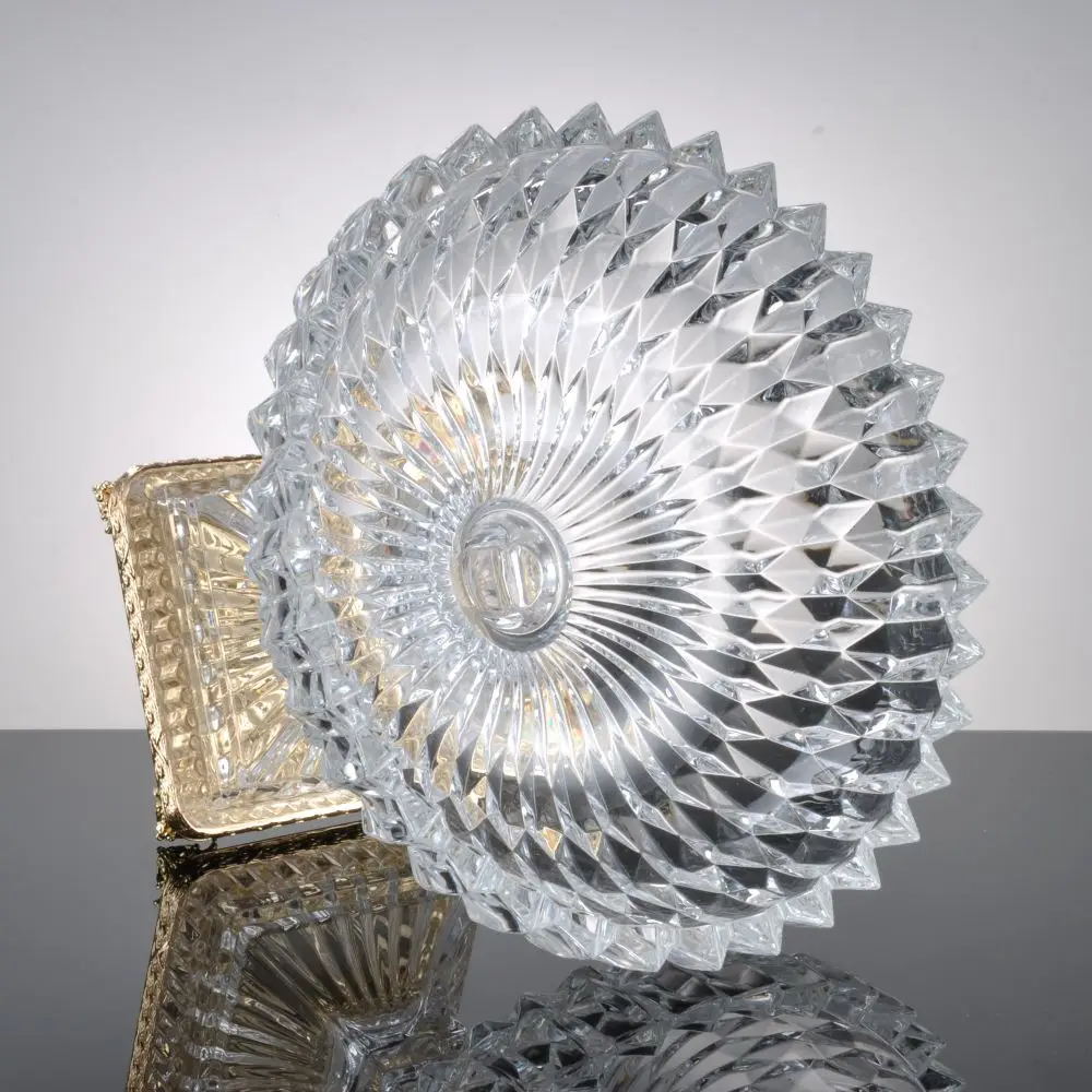 High Quality Art Glass Display Bowls Golden Base Crystal Decorative Fruit Bowl For Home Wedding Centerpiece