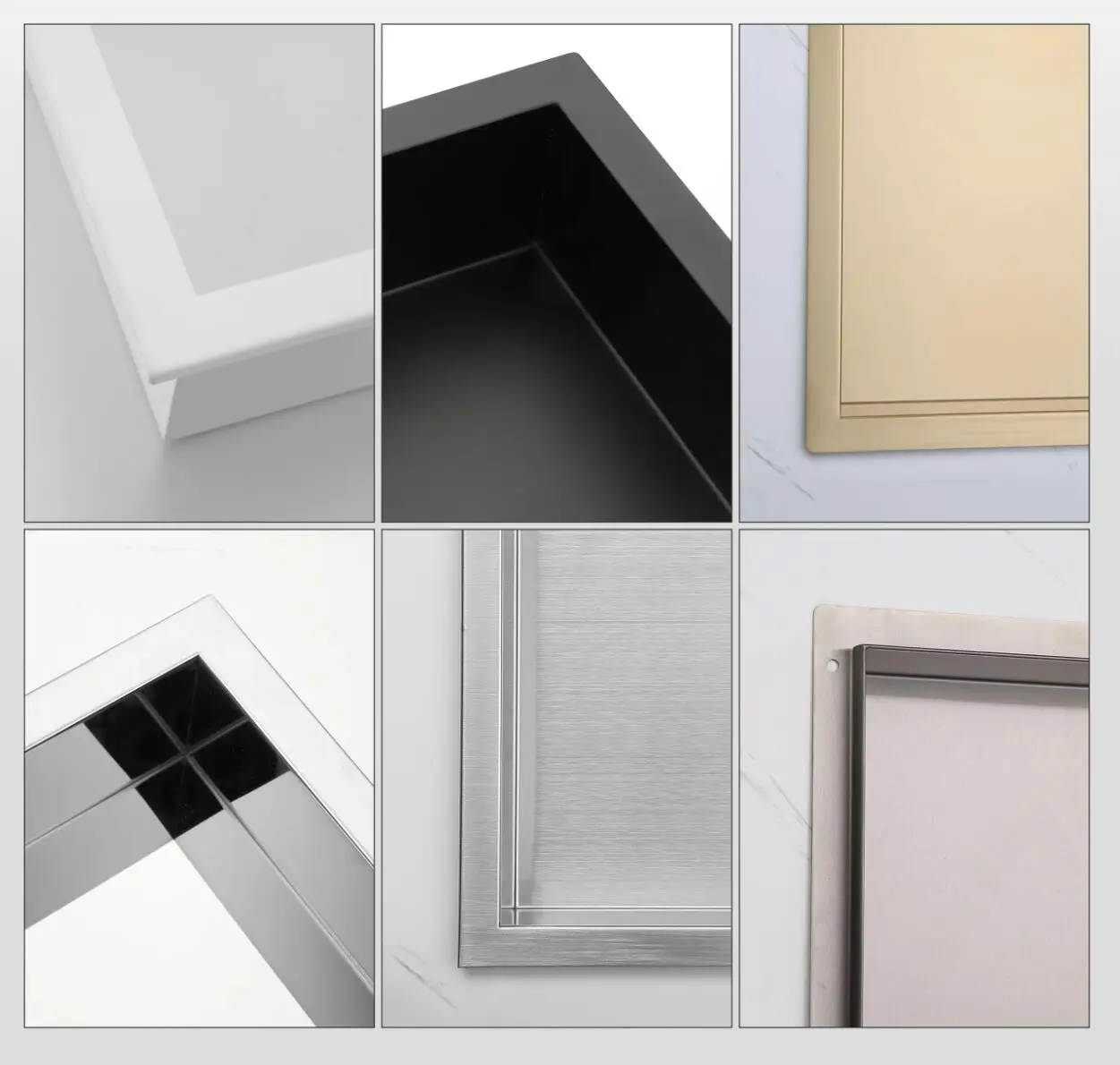 Modern Custom 201 or 304 Stainless Steel Shower Niche Brushed Gold or Black Fabricated by Sheet Metal