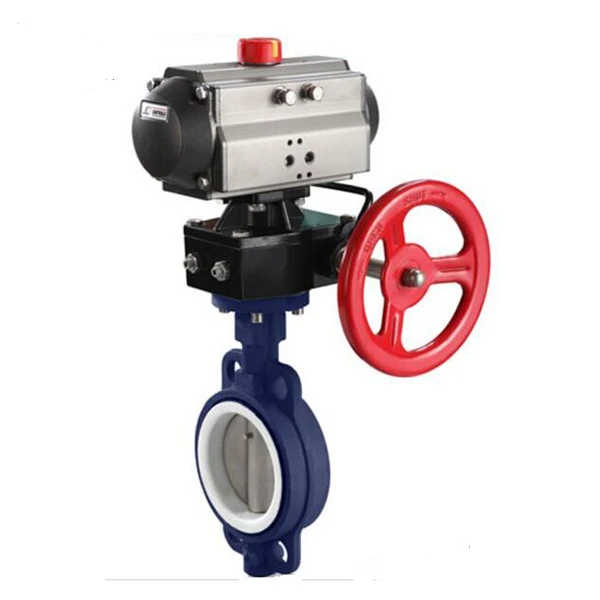 Automatic valve pneumatic ss 304 8 inch actuator acid-base handle wheel valve butterfly pneumatic ptfe