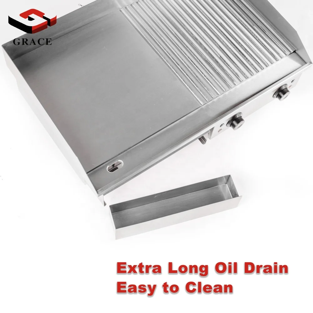 Grace Commercial Stainless Steel BBQ Electric Half Grill Plate and Half Griddle Machine