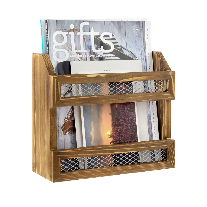Vintage Distressed Wood Wall Mail Sorter Wooden Magazine Rack Wall Mounted