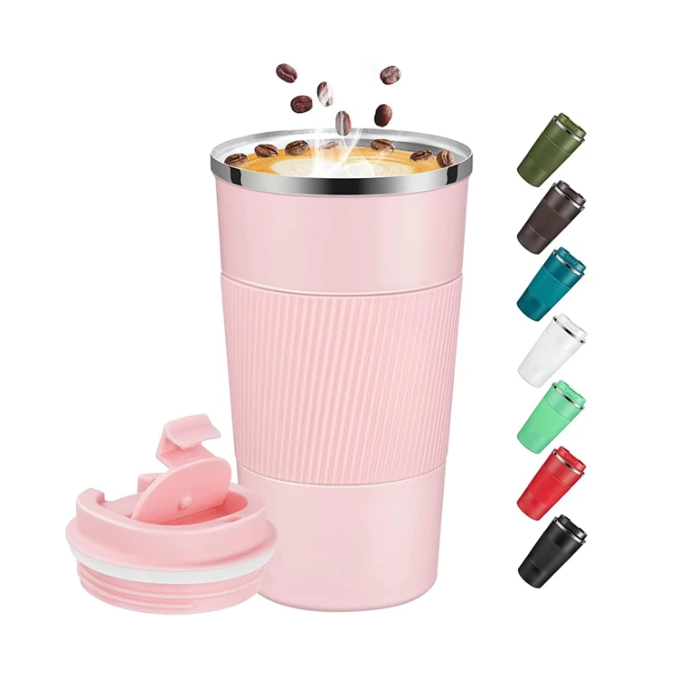 510 ml Double Wall Stainless Steel Iced Coffee Cup Thermal Travel Mug Tumbler with Lid and Silicone Sleeve
