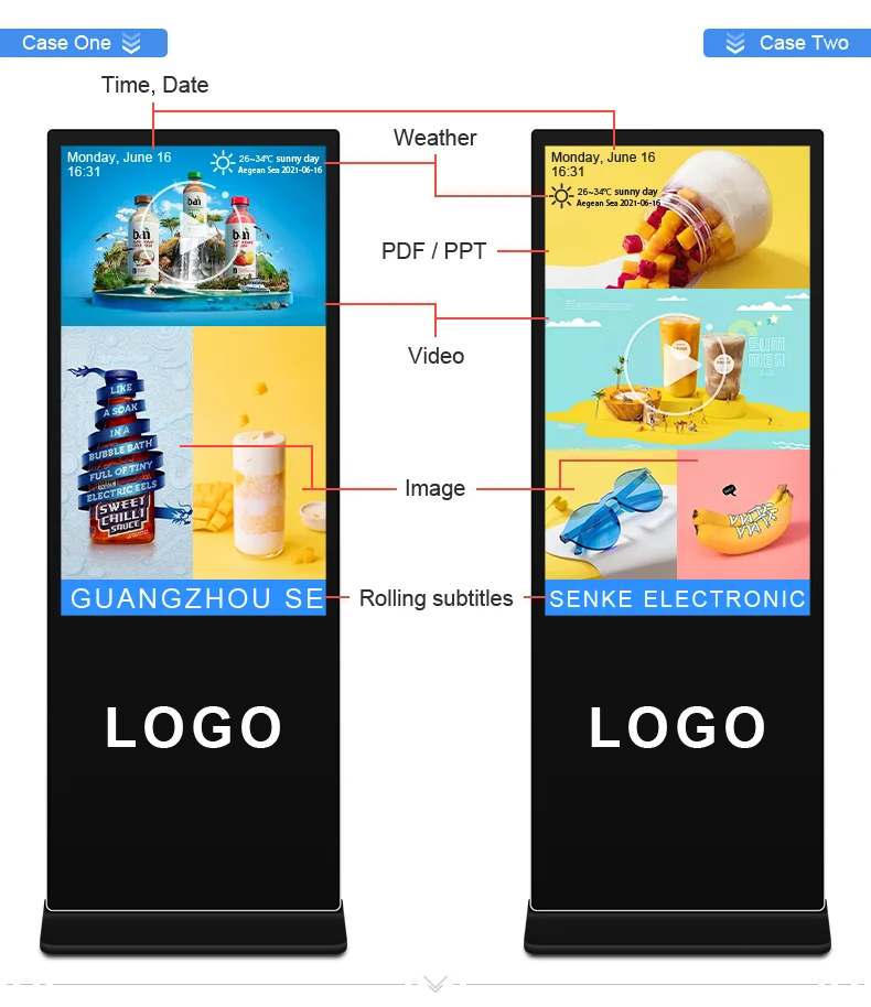 43 50 55 65 inch floor standing Android OS indoor lcd touch screen restaurant digital display signage