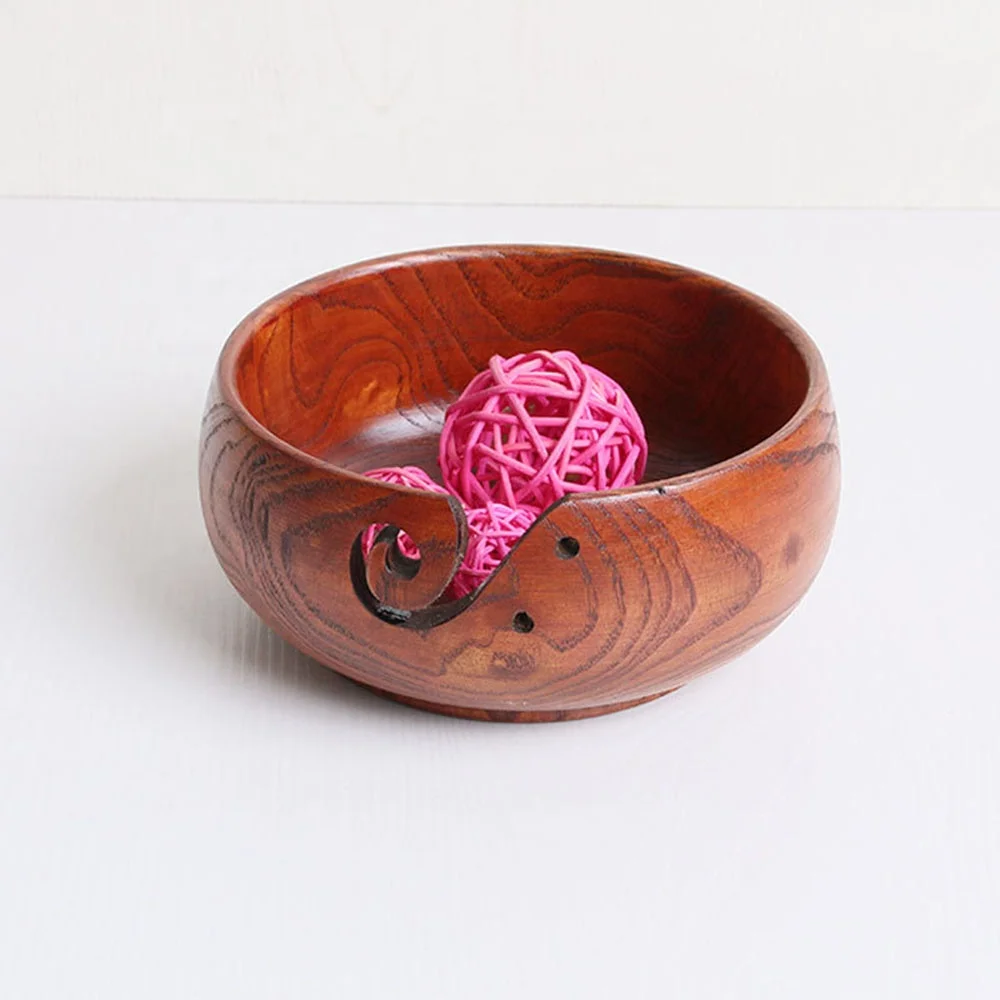 
handmade darn storage bowls wooden knitting yarn bowl wholesale 