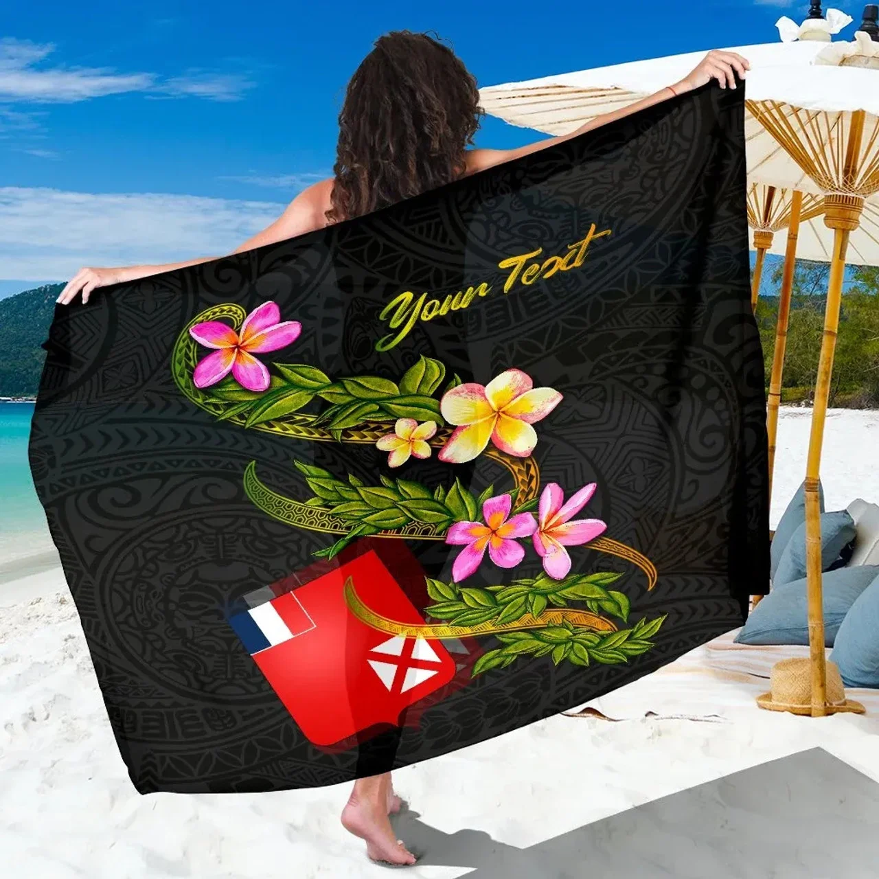 Custom Logo/Image Sarong Wallis and Futuna Polynesian Cover Ups Wrap Floral Seal Blue Print Sarongs Pareos Bikini Beach Swimsuit