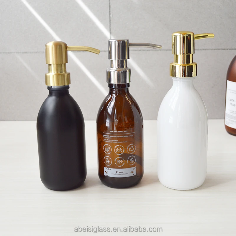 200/250/300ml Refillable Glass Hand Sanitizer Dispenser Apothecary Bottle with Gold Pump