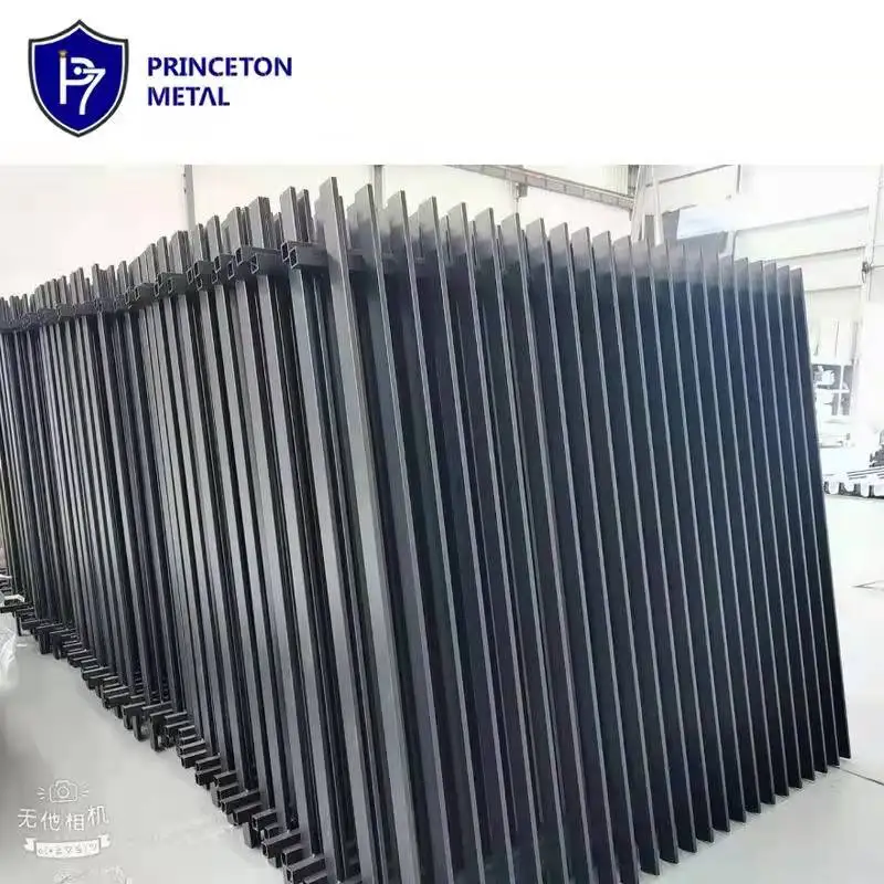 Wholesale DIY garden black fencing 8*6 feet powder coated aluminum vertical blade 3D fence