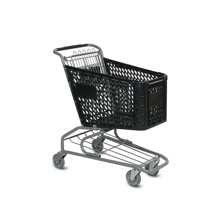 Wholesale steel Grocery Plastic push market folding shopping trolley cart with wheels