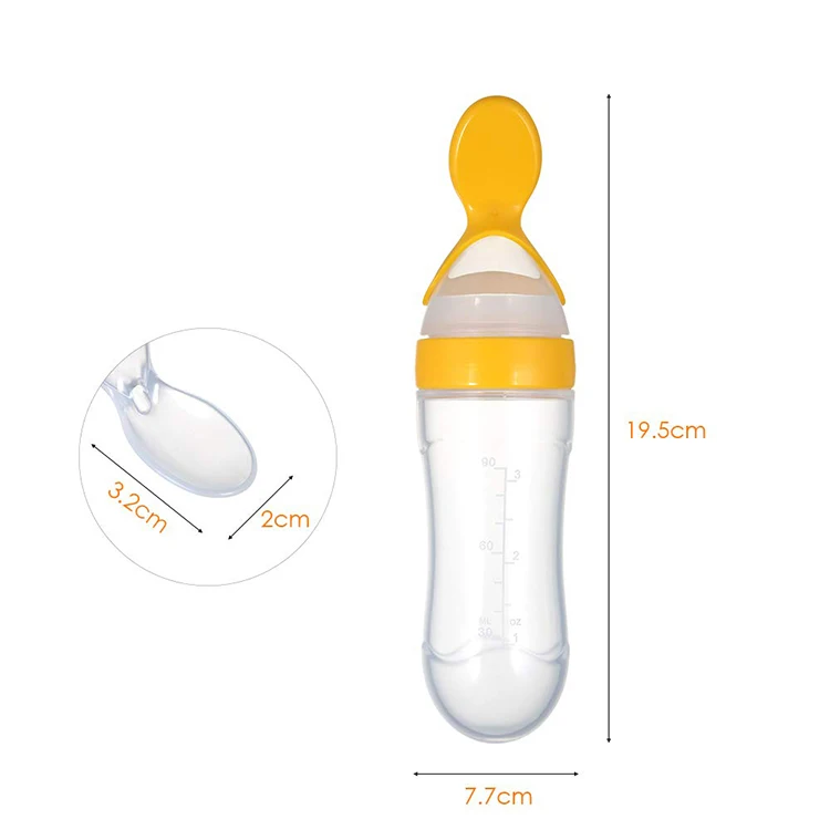 90ML Silicone Baby Food Dispensing Spoon Baby Squeeze Feeding Spoon Bottle Feeder for Juice Cereal