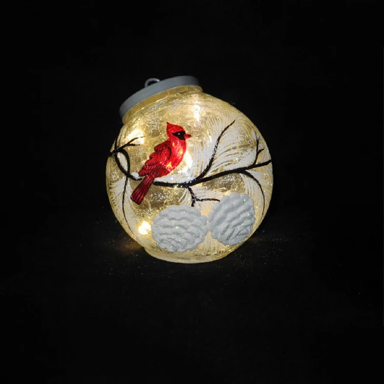 Рождественский хрустальный шар, детская игрушка, 5,91 дюймов, ручная роспись, украшение из птичьего стекла с медными огнями для домашнего декора