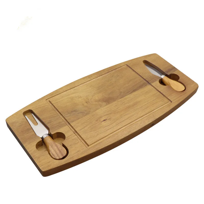 Acacia Wooden Food Solid Wood Tray Household Pizza Plate Chopping Private Label Sublimation Blank Cutting Knife Set Cheese Board