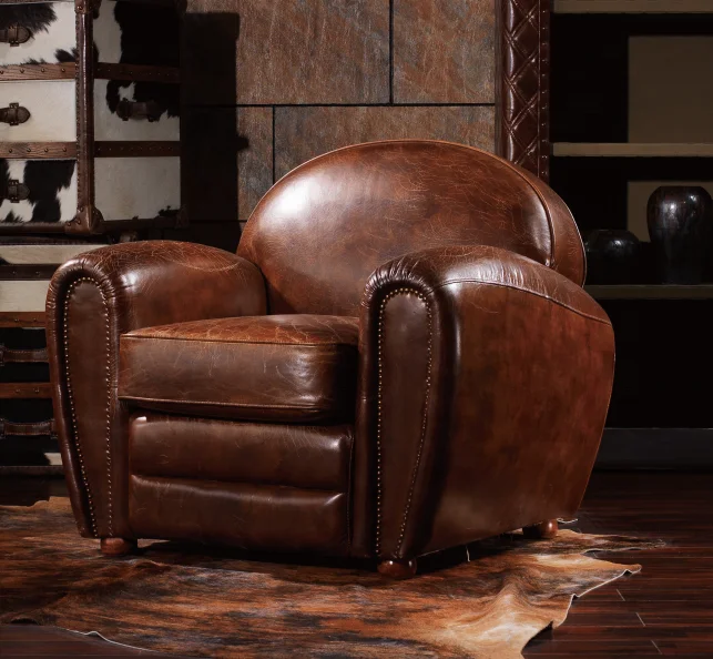 luxury antique classic retro Faux Leather Lounge Chair leather cigar sofa for Living Room Reception old fashion armchair