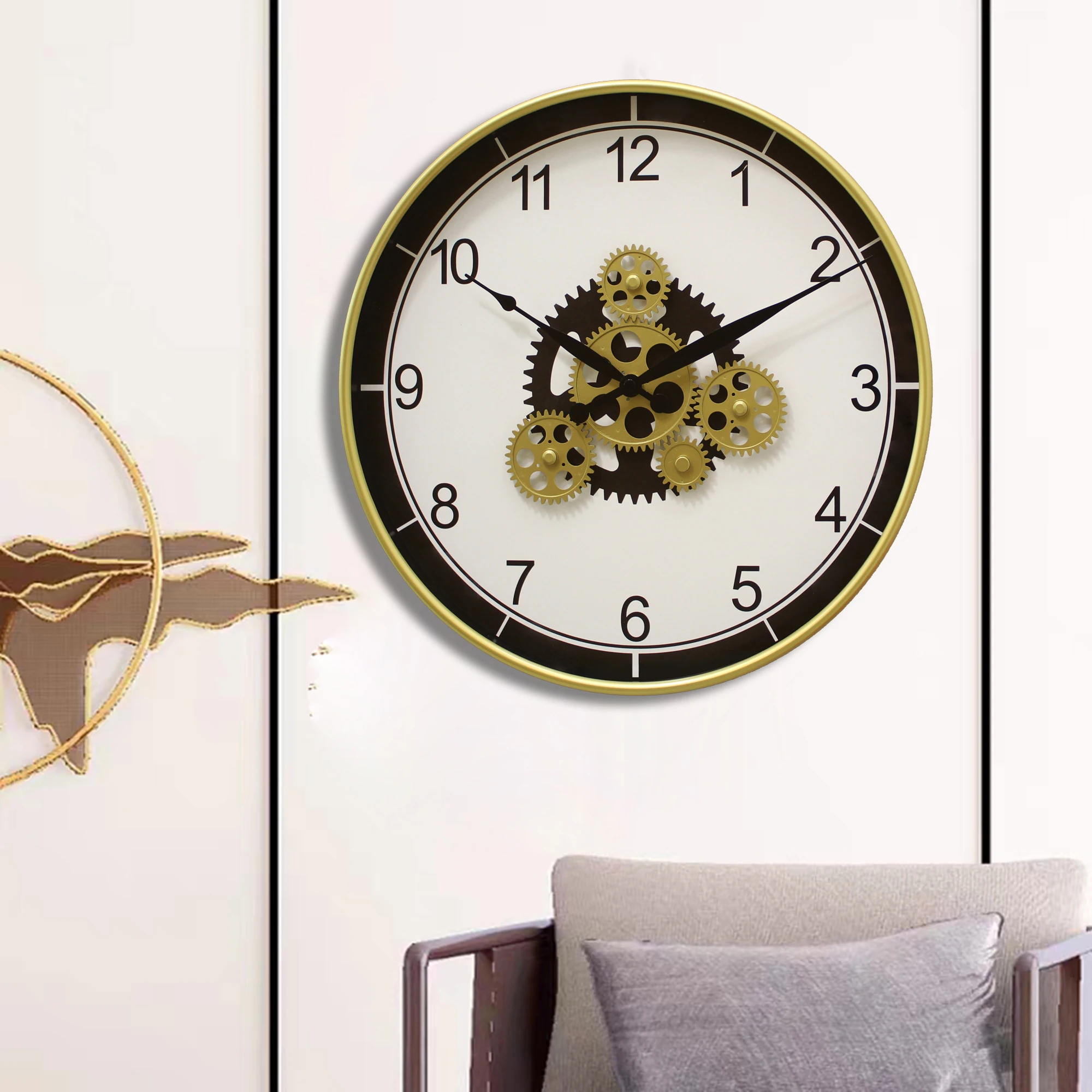 Handmade Luxury Copper Gold Clock Circular Industrial Wind Gear Real Mobile Farmhouse Decoration Rotating Gear Clock
