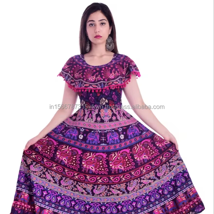 New design Summer White Bohemian Cotton Midi Dress Customization Dress for Women Tiered Round Neck New Maxi Dress Party Wear