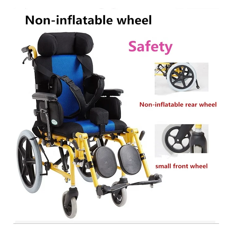
Children cerebral palsy medical handicapped height adjustable seat reclining manual lightweight wheelchair 