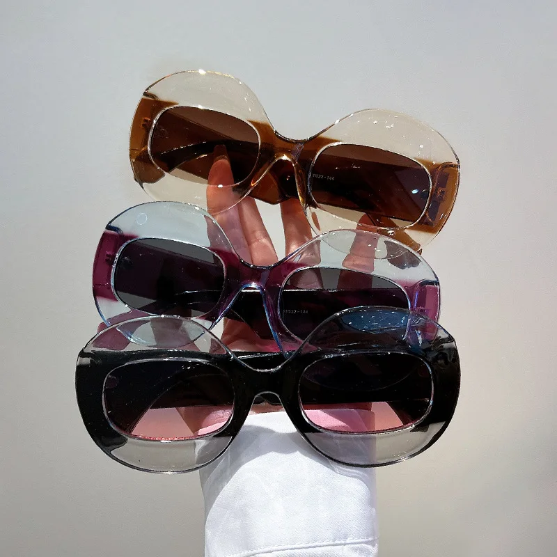 488 2023 New Trendy Hip Hop Sun Glasses Ladies Fashion Luxury Brand Designer Oversized Big Frame Round Sunglasses For Women