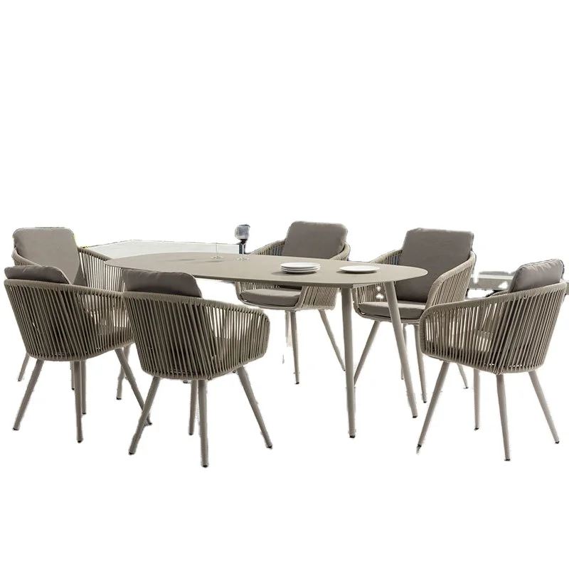7 pcs set rope weaving outdoor garden dining furniture