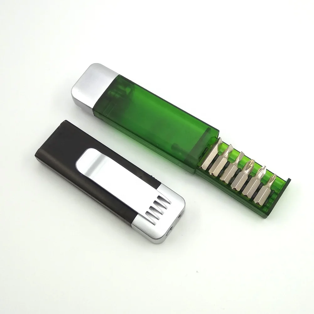 Promotional giveaways gifts portable 6pcs screw driver bits kit mini Led light screwdriver kit set with belt clip