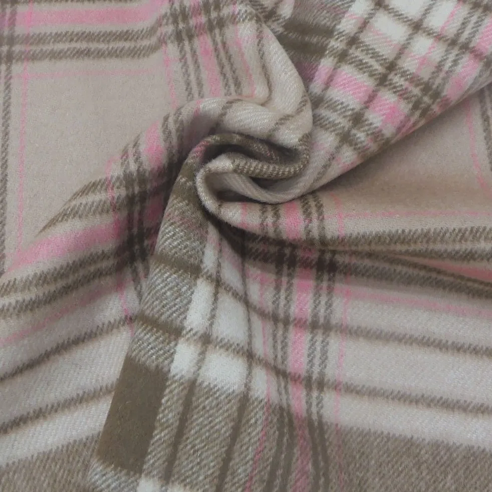 single face wool polyester blend tartan tweed fabric woolen for dresses