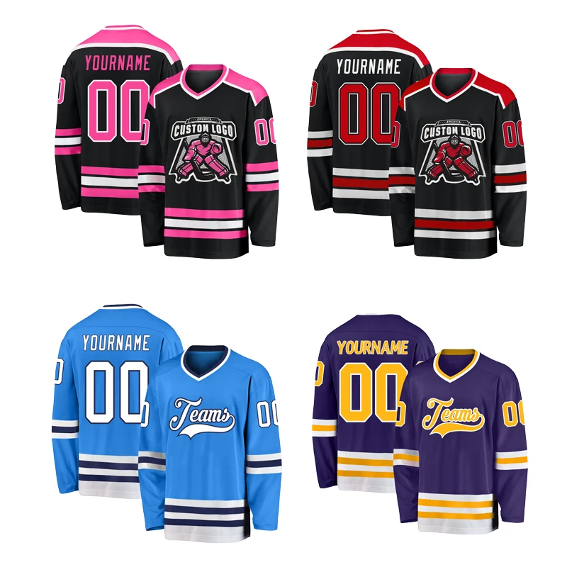 OEM Custom Embroidery Authentic Black And Pink Sports Game Mens Ice Hockey Jerseys